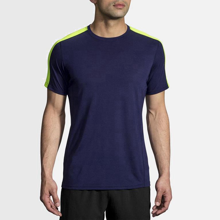 Brooks Distance Camiseta De Corrida Manga Curta Homem Azuis (40536GQNC)